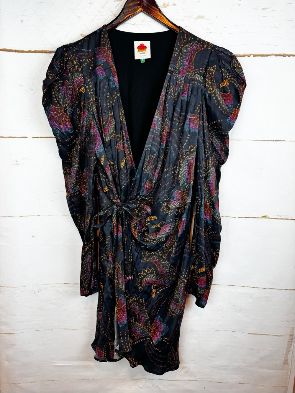 Farm Rio | Bird Pattern Wrap Dress, XL - Picture 4 of 12